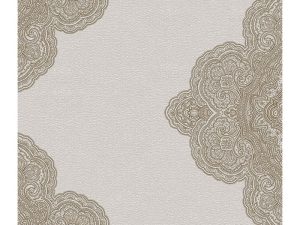PAPEL PINTADO MEDALLON DAMASCO DORADO GRIS MOD1101-4